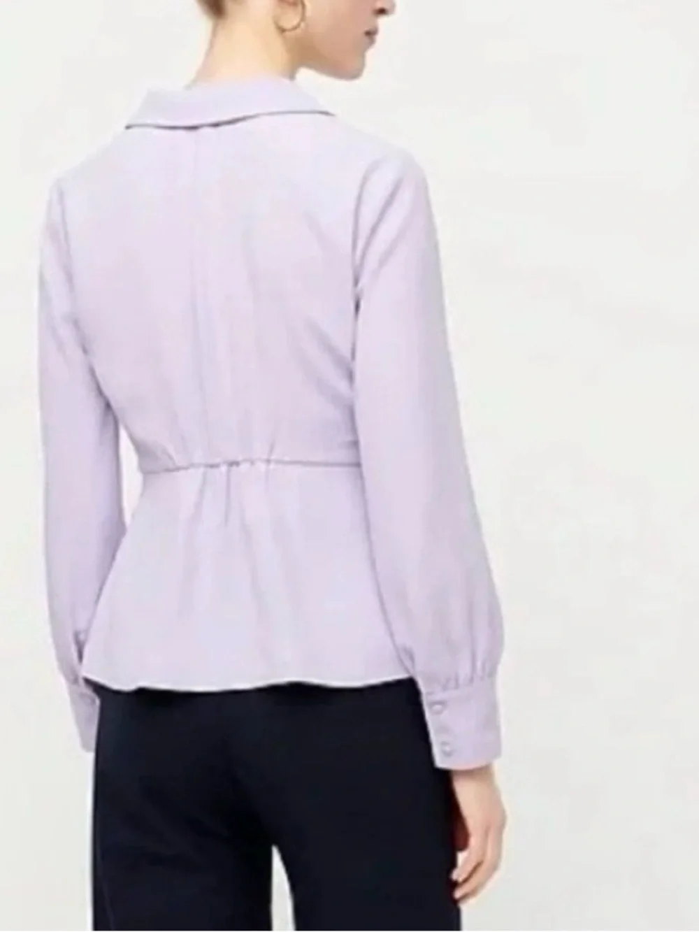 J.Crew Faux Wrap 365 Crepe Lavender Button Cuff Top